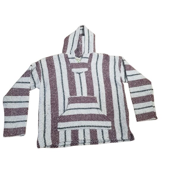 Baja Joe Unisex Striped Hoodie Pullover Size M Y2K Hippie Surfer Beach Rasta - Picture 3 of 11